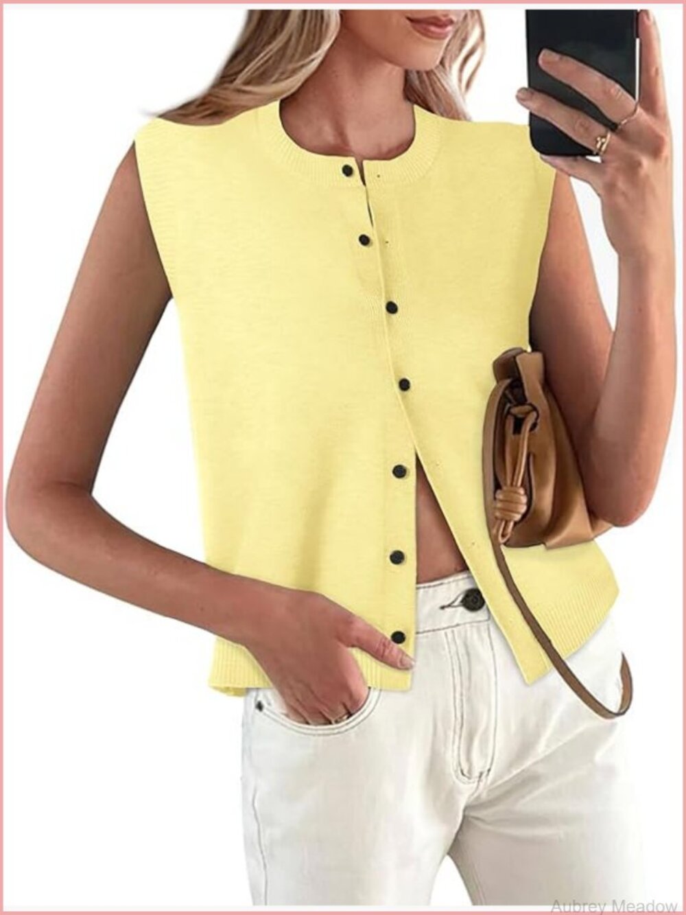 Women's Sleeveless Knit Sweater Vest Button-Front Cardigan